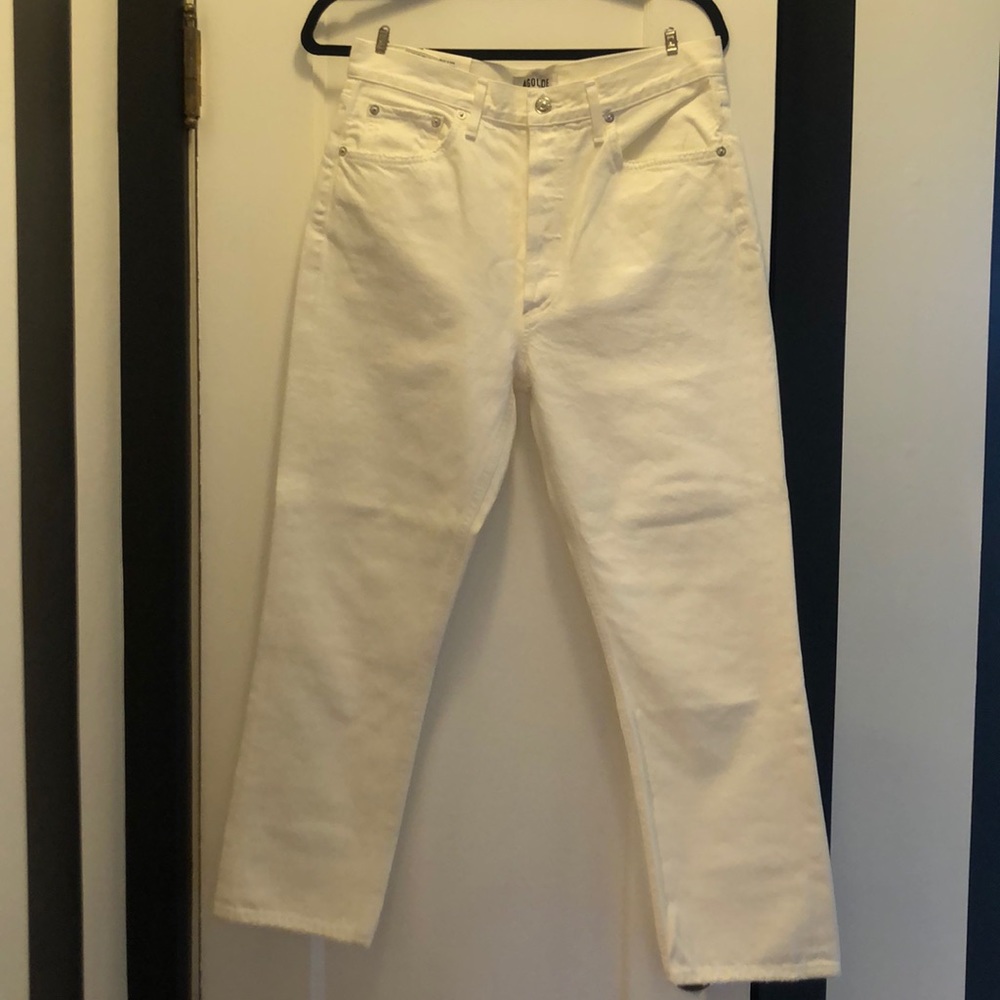 Agolde Riley hi rise straight crop jeans in Polar - tags on